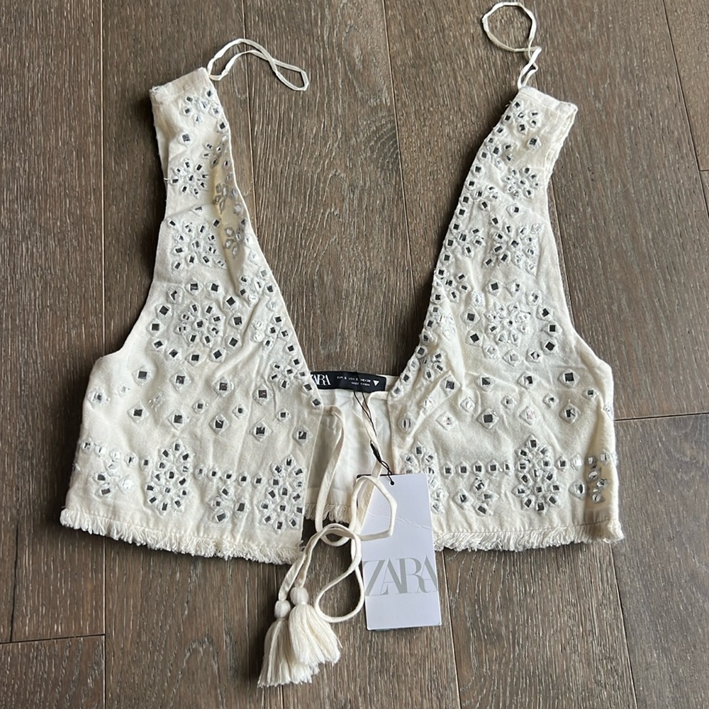 ZARA EMBROIDERED MIRROR CROP TOP